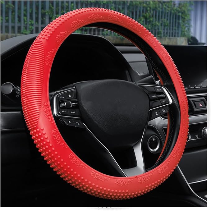 Steering Wheel Cover, Car Silicone Steering Wheel Protector, Anti-Slip Soft Odorless Wheel Covers, Universal 14-15 Inch Steering Wheel, Automotive Interior Accessories (Red)