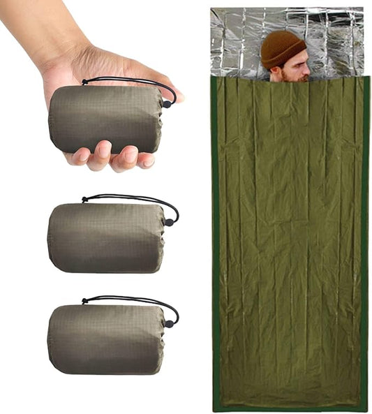 Emergency Sleeping Bag Survival Bag 3 Pack | Thermal Waterproof Mylar Bivy Sack for Adults | Portable Emergency Sleeping Bags for Survival, Extreme Cold, Camping, Hiking, and Outdoor Emergency Gear