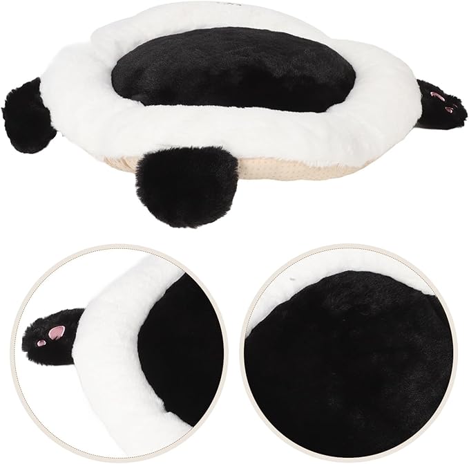 Panda Plush Car Seat Cushion with Lumbar Support for Drivers and Office Chairs, Black Rabbit Fur Blend Round Automotive Seat Pad for Comfortable Driving and Elderly Use