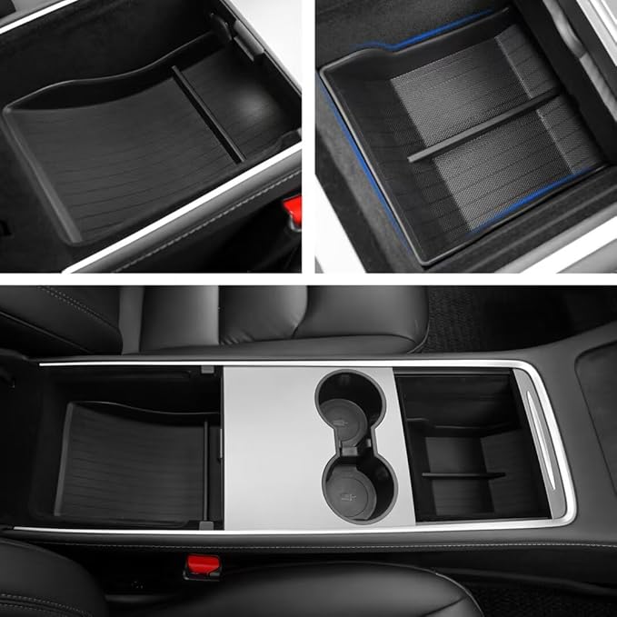 Lower Center Console Organizer Tray for Tesla Model Y 2021-2024 & Model 3 2021-2023, Custom Fit Storage Box with Compartments, Bottom Console Organizer Accessories