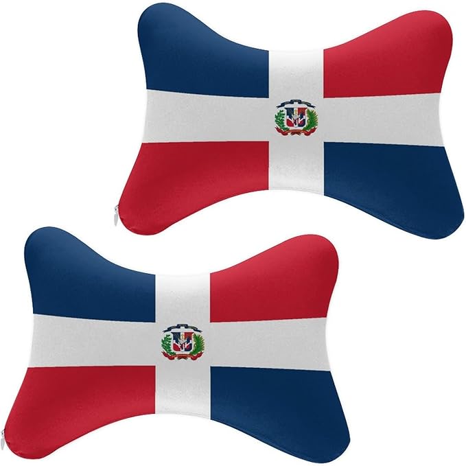 Headrest Pillow for Car Seat, 2 Pcs Memory Foam Neck Support Pillow for Neck Pain Relief, Compatible with Dominican Republic Flag Car Office Soft Travel Pillow for Sleeping and Resting