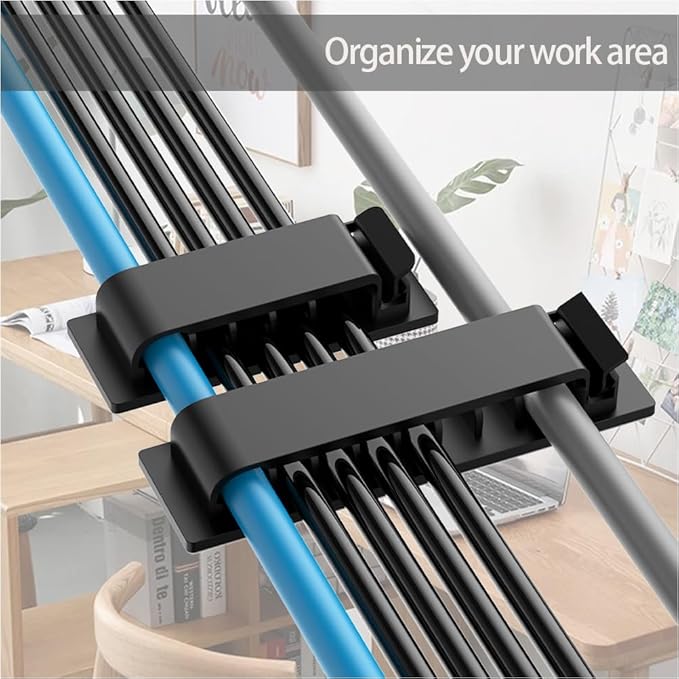 HOMSFOU 8pcs Desk Cord Organizer Self-Adhesive Cable Clips for Easy for No Drilling Required Lightweight and Sturdy Design