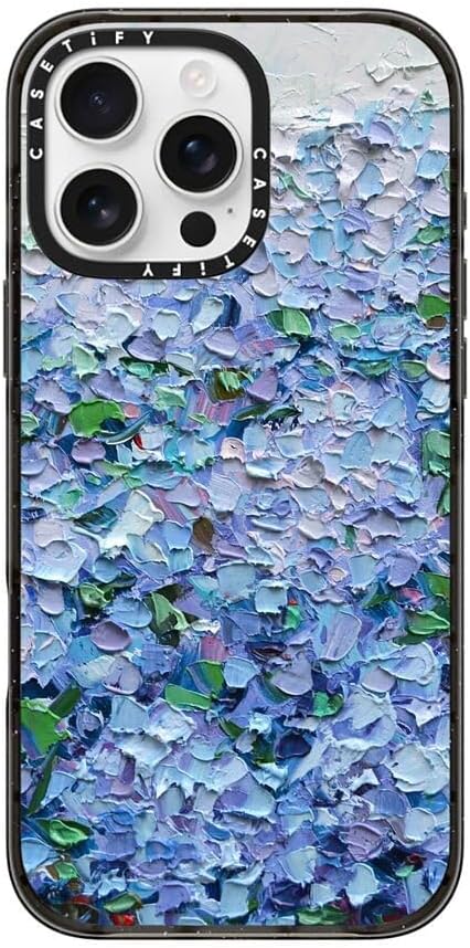 CASETiFY Impact Case for iPhone 16 Pro Max [Slim / 8.2 ft. 4X Military Grade Drop Protection/Compatible with Magsafe] - Nantucket Blue Hydrangeas - Clear Black