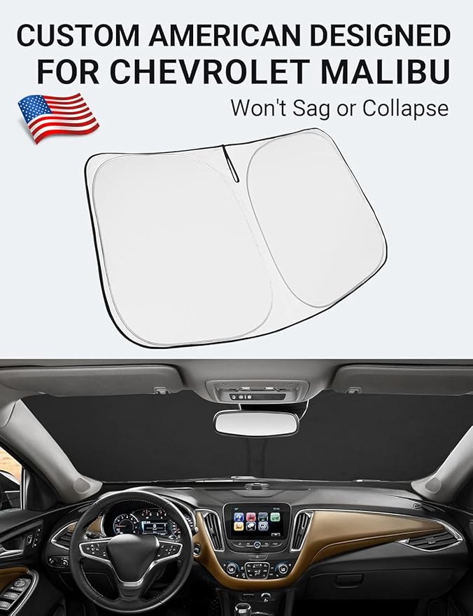 Proadsy 2026 Upgrade Front Windshield Sun Shade Foldable Sunshade Protector Custom Fit 2016-2025 Malibu Accessories