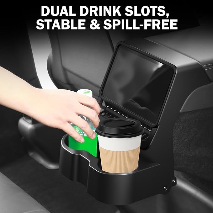 Rear Cup Holder for Tesla Model Y Juniper 2026/ Model 3 Highland 2025 2026, Rear Center Console Cup Drink Holder, No Drilling, Anti-Slip & Secure Fit Accessories for Model Y Juniper Back Seat