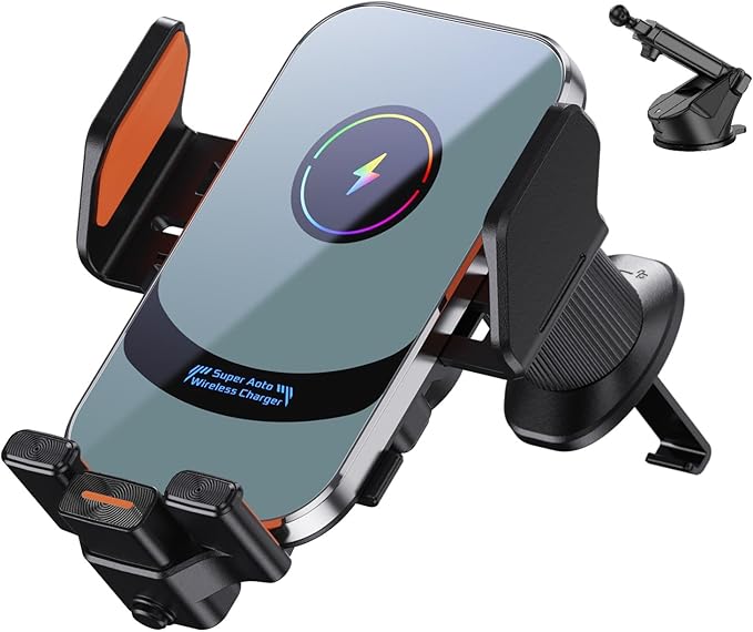 Super Wireless Car Charger Universal Windshield Auto Clamping Car Mount 15W/10W/7.5W/5W Fast Charging Car Phone Mount for iPhone 16 15 14 13 12 Pro Max 11 XS Samsung Galaxy S24 Ultra S23 S22 S21 S20