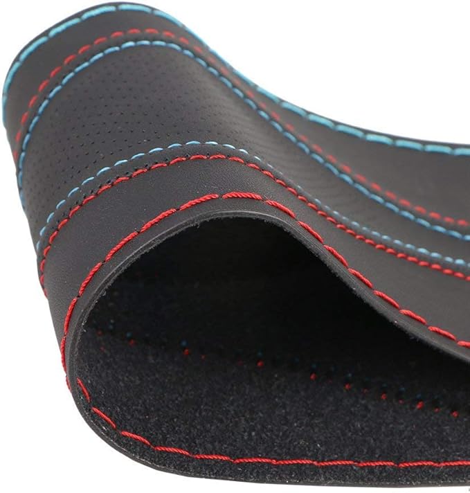 O SHI CAR 15 Inch 3D Universal Artificial Leather Steering Wheel Cover Stitch On Wrap with Needle & Thread Non-Slip Black