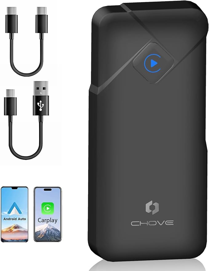 CHOVE 2-in-1 Wireless CarPlay & Android Auto Adapter, Upgrade Wired to Wireless, Compatible with iOS 10& Android