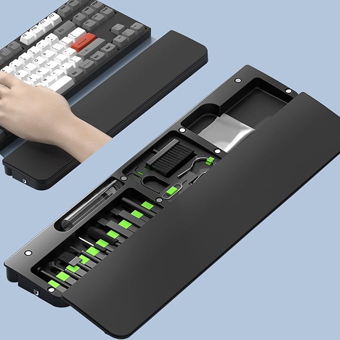 Ergonomic Keyboard Wrist Rest Cleaning Kit, 22 in 1 Cleaning Kits Wrist Rest for Keyboard, Non-Slip Springy Sponge Keyboard Rest Pad with Deep Cleaning Cleaning Tools for Earbuds, Lens, Charging Port