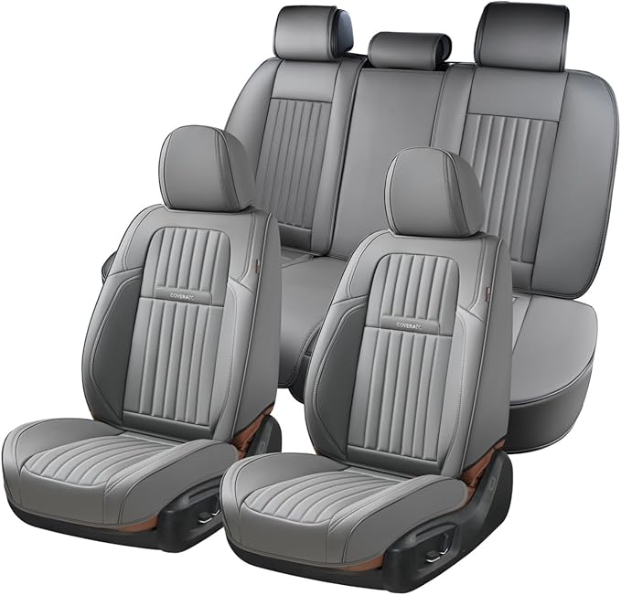 Coverado Car Seat Covers Full Set, Seat Covers for Cars,Gray Car Seat Cover, Waterproof Car Seat Protector, 5 Pieces Nappa Car Seat Cushion, Car Seat Covers Front Seats and Back Fit for Most Cars