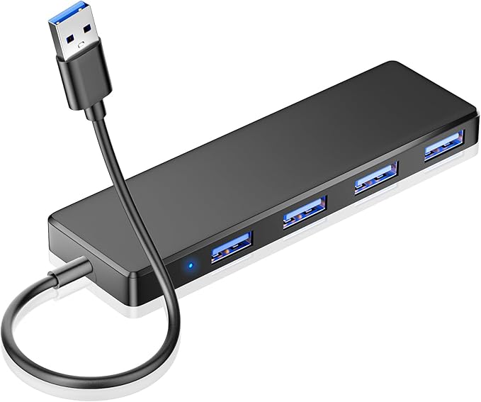 USB 3.0 Hub, 4 Ports USB A Splitter Ultra Slim Mini USB Expander, Multiple USB Hub for Laptop, PC, Xbox, Flash Drive, HDD, Console, Printer, Camera, Keyborad, Mouse and More, Black