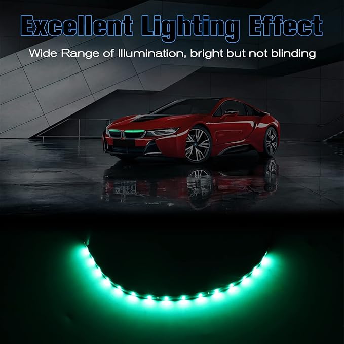Green LED Strip Lights for Car BaishenglinMotor 12-Pack DC12V Waterproof 30CM/11.8"/1FT 5050 15-SMD LED Strip Underbody Light for Car Motorcycles Golf Cart Decoration Interior Exterior Strip Lights