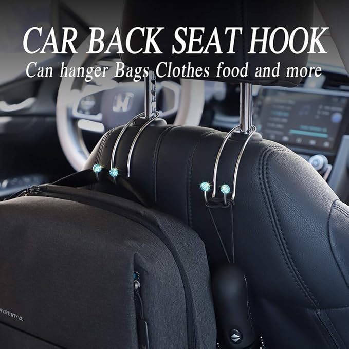 SAVORI Auto Hooks Bling Car Hangers Organizer Seat Headrest Hooks Strong and Durable Backseat Hanger Storage Universal for SUV Truck Vehicle 2 Pack (Sky Blue)