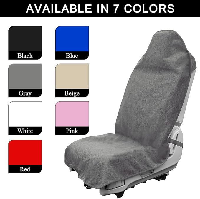 Waterproof Car Towel Seat Cover, Sweating Non-Slip Premium Towel Carseat Cover Protector, Universal Soft Machine Washable Car Truck SUV Front Seat Cover for Gym Workout Beach Hiking (Gray)