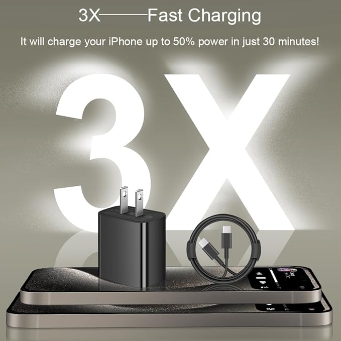 iPhone 17 16 15 Charger Fast Charging 2+2Pack 20W USB C Wall Charger with 6FT Fast Charging Cable Compatible with iPhone 17/17 Air/17 Pro/17 Pro Max/iPhone 16/15 Series, iPad Pro/AirPods - Black