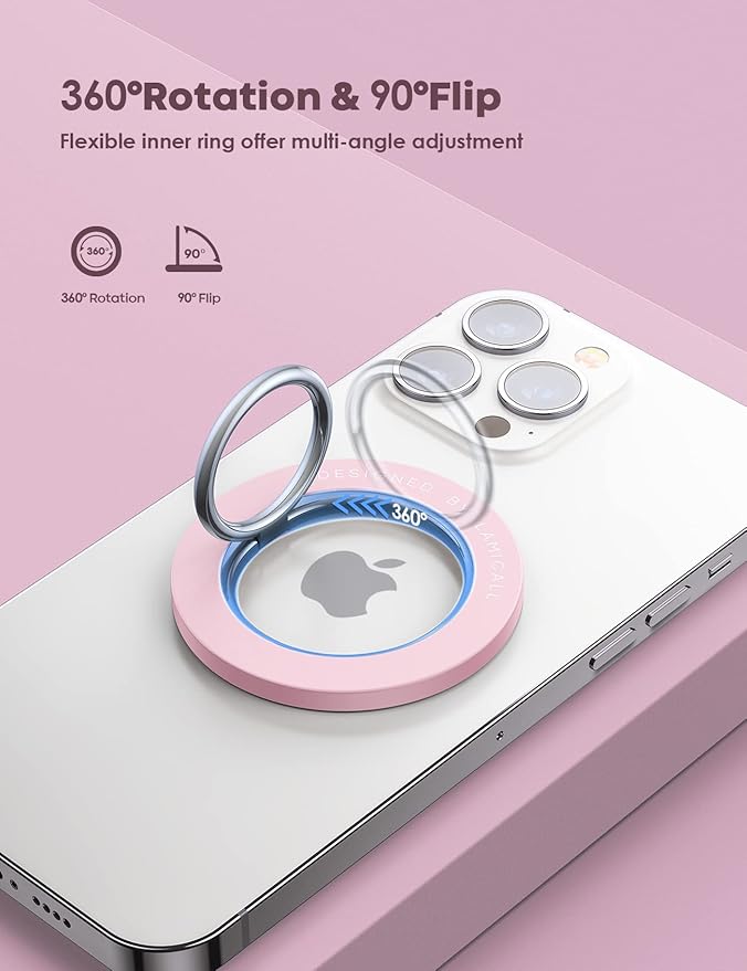 Lamicall Magnetic Phone Ring Grip Holder, 360° Rotating with Smooth Damping, Finger Ring Holder Stand, Mag Kickstand Accessories for iPhone 17 Pro Max, Pinky