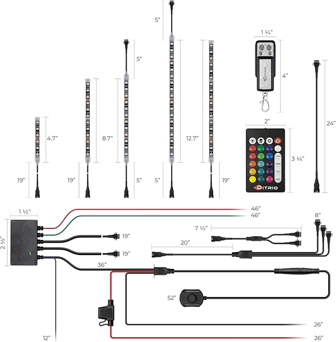 DITRIO 18pcs Motorcycle Led Lights Kit 12v with Turn Signal and Blinking Brake Light Features for Motorcycle Harley Golf ATVs UTVs - M18r