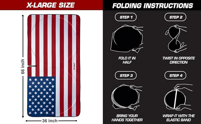 Windshield Sun Shade - American Flag Design, High-Resolution Sun Visor for Car, Truck, SUV with Mirror Cut-Out for Interior Sun Protection, Foldable Car Sun Shade