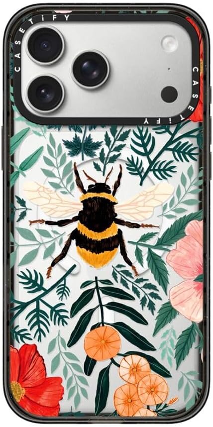 CASETiFY Impact iPhone 17 Pro Max Case [Slim/Compatible with Magsafe / 8.2 ft. 4X Military Grade Drop Protection] - Bee in The Flowers - Clear Black