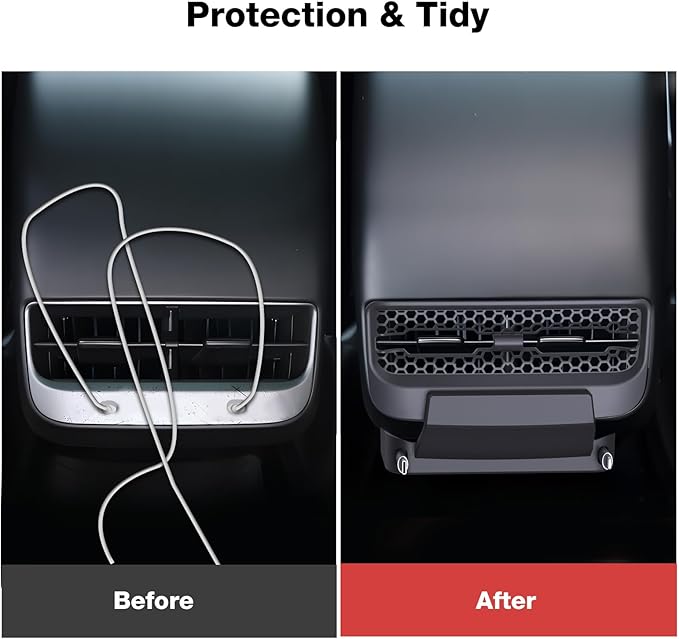 Retractable Cord Car Phone Charger for Tesla Model 3 Model Y 2021 2022 2023 2024, THELIFELICIOUS Interior Accessories Rear Air Outlet Expansion Dock with Fast Charging Cables (8-Pin)