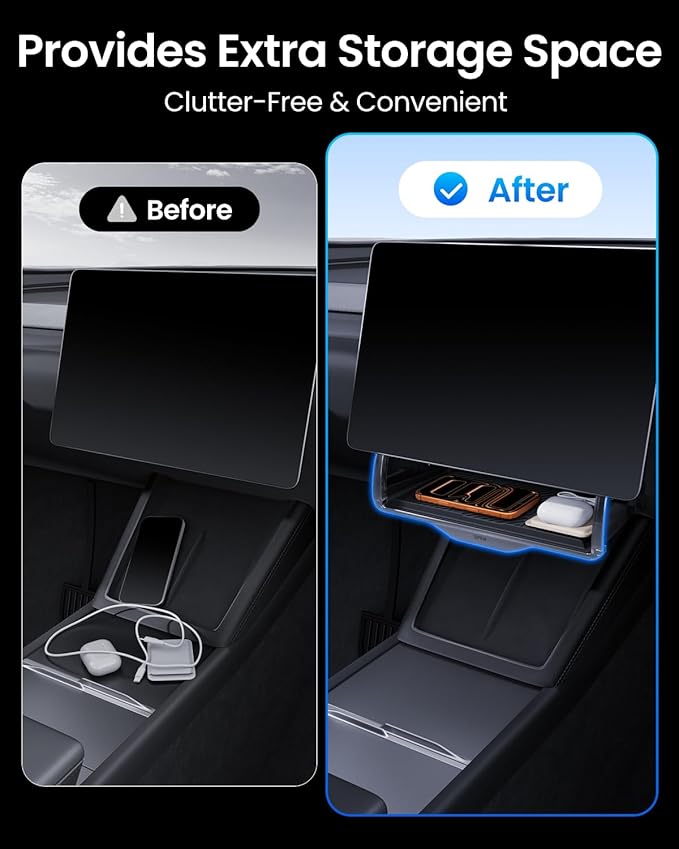 REEVAA Upgraded Tesla Model Y Hidden Under Screen Storage Box for Model Y 2020-2026 (Fit New Model Y Juniper) [One-tap Open & Stable Installation] Model Y Accessories, Center Console Organizer Tray