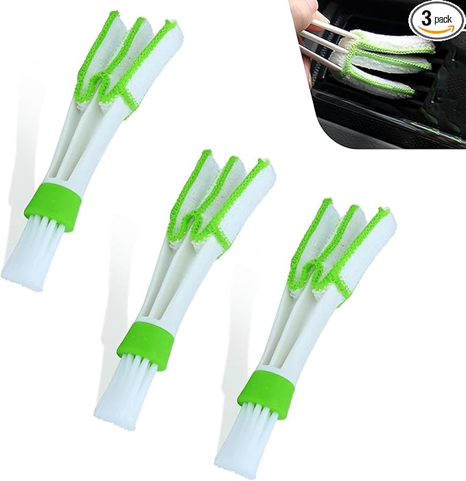 3 PCS Mini Duster for Car Air Vent, Dual-ended 3 Arm Microfiber & Soft Brush Head, Portable Washable Cleaning Tool, for Air Conditioning Vent & Fan & Keyboard & Blind (Green)
