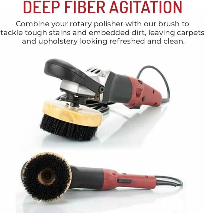 HI-TECH 5” Wood Block Brush – Carpet & Upholstery Shampoo Tool for Rotary Buffers & Polishers – Medium Soft Bristles – Auto Detailing, Home, Office Cleaning
