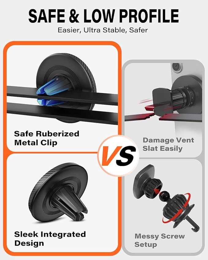 A2C Slim Magnetic Phone Holder for Car, Rental Car Essentials for Travel, No Assembly, Compact, One-Hand Operation, Easy Removal, Reusable, Upgraded Air Vent Phone Mount Compatible with MagSafe iPhone