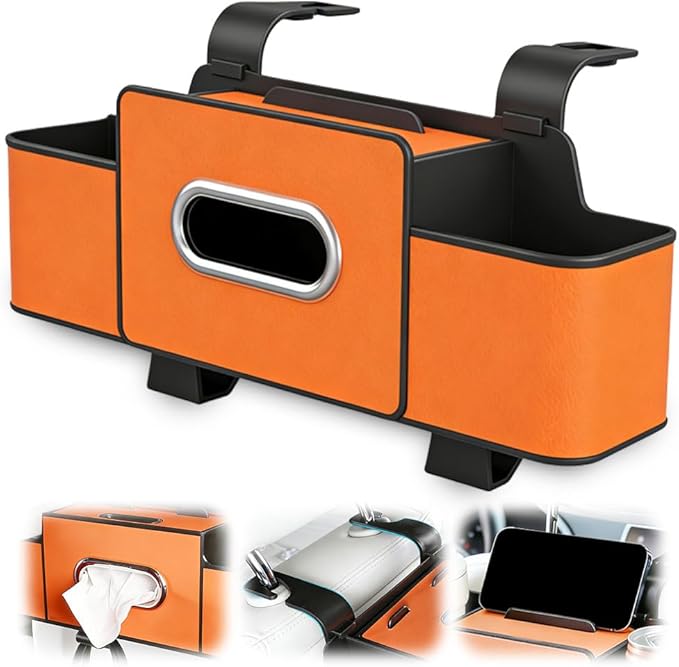 Multifunctional Car Seat Back Storage Box, 3-in-1 Backseat Car Organizer with Dual Cup Holders, Hold Phones, Snacks, Drinks, and Handbags (Orange)