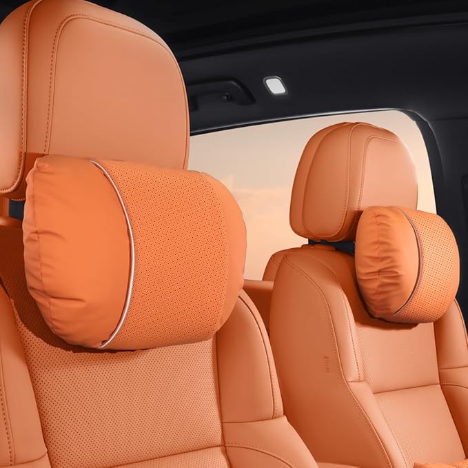2 Pcs Car Headrest Neck Pillow for Driving,Premium Skin-Feeling Napa Leather Soft and Comfortable Headrest,Two Gears of Height Adjustment Car Seat Headrest Pillow Car Interior Accessories
