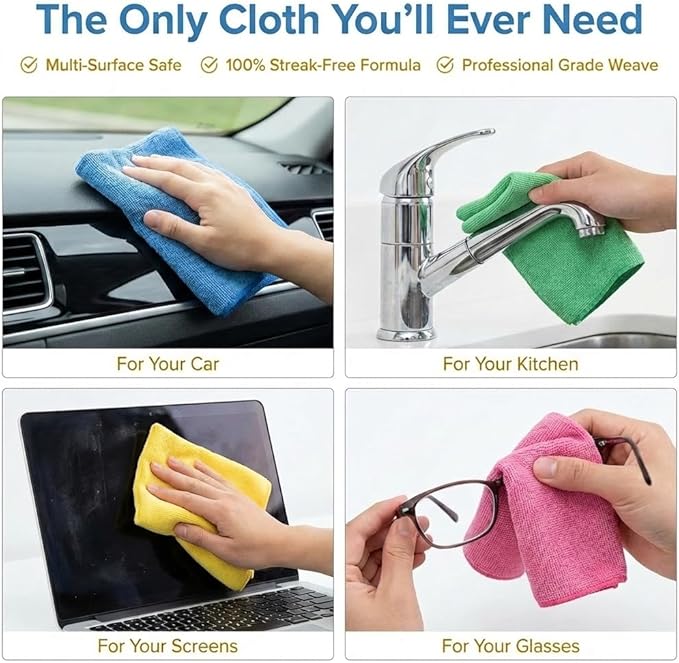 MIRACLEAN Microfiber Cleaning Cloth 12 Pack - 12 x 12 inches - Rags for Cleaning House Streak-Free Wipes for Screens, Dusting & Appliances - Premium Micro Fiber Cloth for Cleaning