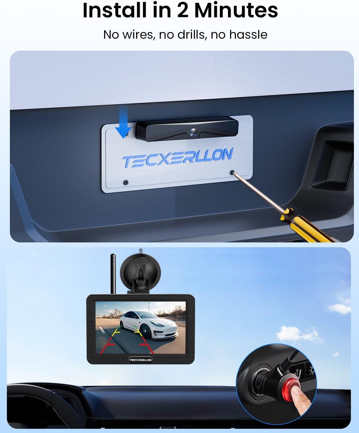 Backup Camera, Solar Wireless Backup Camera with 5" 1080P Monitor, Vehicle Backup Cameras with 5000mAh Solar Battery, IP69K Waterproof Rear View Camera for Car, Van, SUV, Truck, Trailer