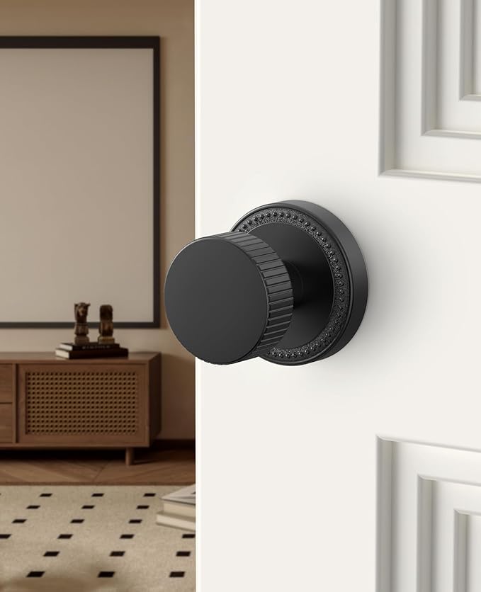 Asidrama 4 Pack Passage Black Door Knob with Lock. Matte Black Door Knobs Interior for Bedroom or Bathroom, Heavy Duty Matte Black Door Handle for Left Right Sided Doors