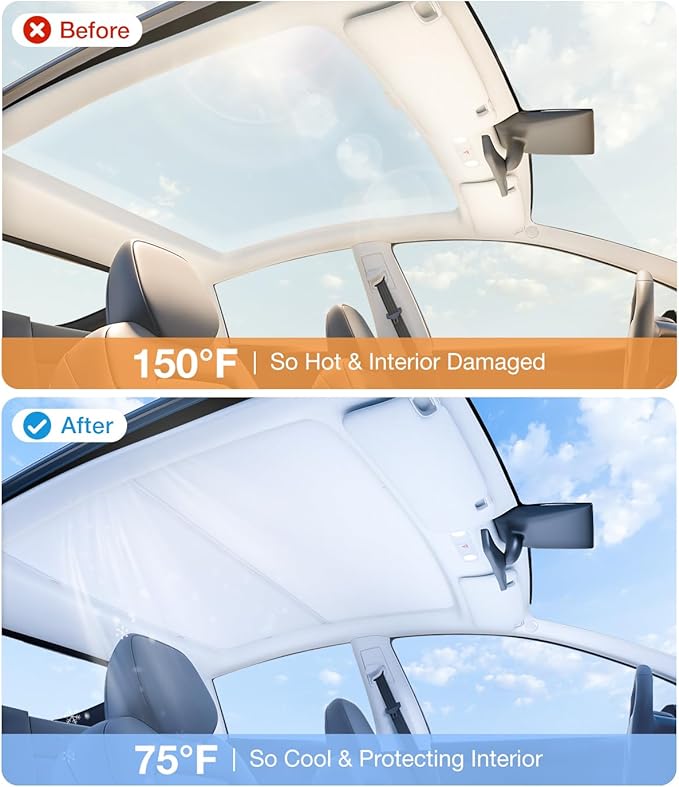 Wigoo Tesla Model S Sunshade Roof [Never Sag, Nano Ice-Crystal Coatings] 3-Gen Heat Insulation Glass Roof Sun Shade, Accessories for Tesla Model S 2020~2026, Tesla Interior Gray