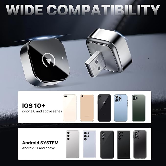 Wireless to Wired car CarPlay Adapter, Fast and Automatic Connection, Compact Design, Plug and Play Function