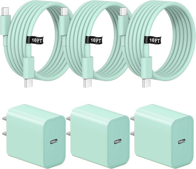 iPhone Charger Fast Charging 10FT iPhones 17 16 15 Charger 3 Pack Type C Chargers USB C Charger Compatible with iPhone Air 17/17 Plus/17 Pro/17 Pro Max/16/16 Plus/16 Pro/16 Pro Max(Green)