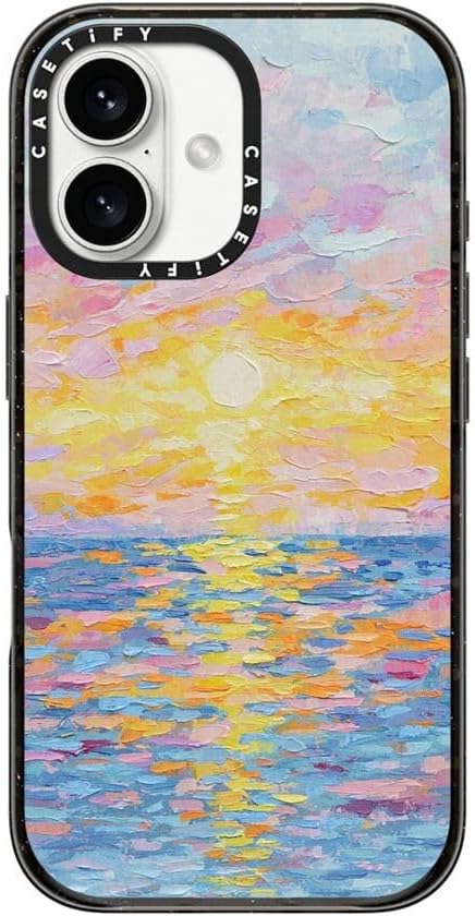 CASETiFY Impact Case for iPhone 16 [Slim / 8.2 ft. 4X Military Grade Drop Protection/Compatible with Magsafe] - Frosted Sunset - Clear Black