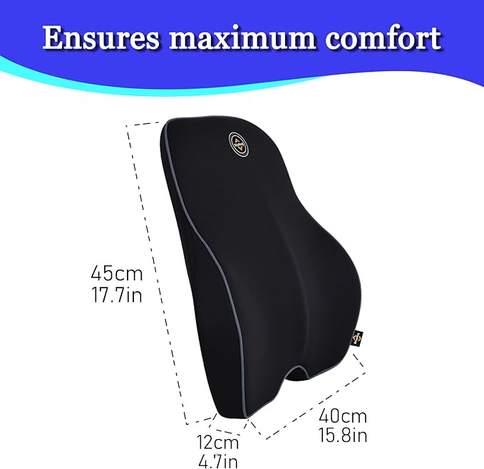 Lumbar Support Pillow for Car, Office, and Gaming Chair, Lumbar Cushion Desk Chair Back Cushion, Memory Foam Back Support Pillow, Comfortable and Breathable, Ergonomic Back - Black
