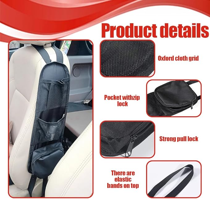 2PCS Car Seat Storage Hanging Bag, Multi-Pocket Seat Side Organizer, Car Multifunctional Storage Mesh Net Pocket Can Hold Mobile Phone, Wallet, Universal Car Accessories for Car (2PCS)