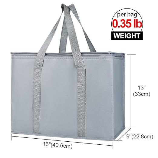 Bodaon 2-Pack Insulated Reusable Grocery Shopping Bags, X-Large Picnic Cooler Bag Top Cold, Grey