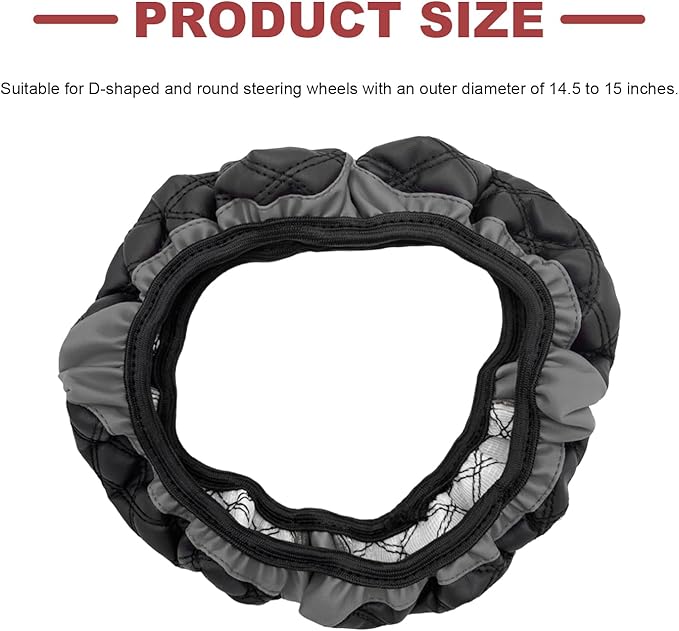 Car Steering Wheel Cover, 15 Inch Elastic Comfortable Auto Steering Wheel Protector, Anti-Slip Leather Wheel Cover Fashionable Interior Accessories for Most Cars Trucks SUVs (Gray)