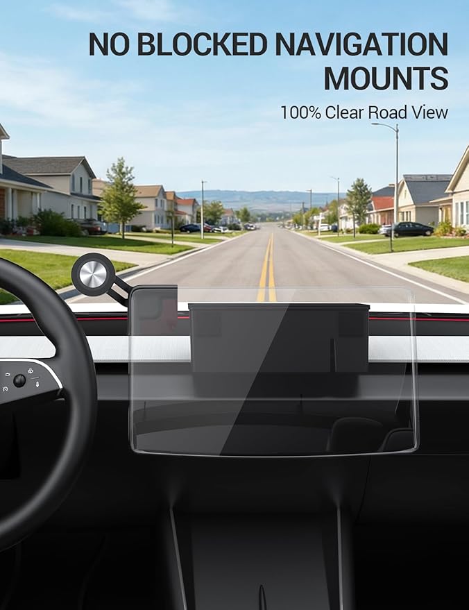 BASENOR Behind Screen Storage for Tesla Model Y Juniper 2025-2026 Model 3 Highland 2024-2026, Hidden Sunglasses Holder Tray with Privacy Protection, Dashboard Center Console Organizer Accessories