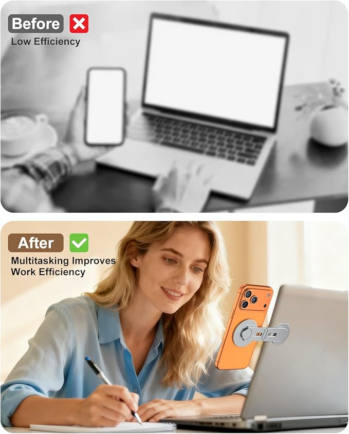 CloudValley Magnetic Phone Laptop Holder Mount, Foldable Hidden Portable Stand for iPhone 17/16/15/14/13 & All Phone, Clamp for Monitor Side, Compatible with Laptop, Desktop, Tesla Model 3/ Y, Gray