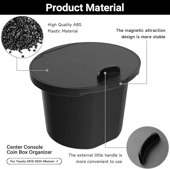 Hellet Center Console Coin Box Organizer for Toyota 2010-2020 2021 2022 2023 2024 4Runner Accessories Armrest Insert ABS Plastic Cup Coin Holder Storage Box