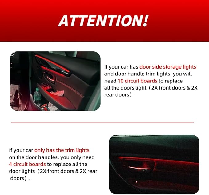 NJSBYL 10PCS LED Door Pocket Handle Ambient Lighting Circuit Board for B-MW 5 7 Series X1 Gran Turismo Coupe Sedan SUV F01 F02 F07 F48 LWB LCI Interior Door Panel Light Red-White Atmosphere Light
