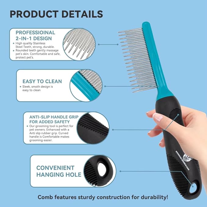 SheddEase Groom & Care Reusable Dog & Cat Pet Hair Remover for Furniture, Couch, Carpet | Deshedding Comb for Shedding, All-in-One Pet Hair Remover & Grooming Comb Kit