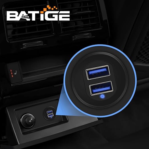 BATIGE Alloy Dual Port USB 3.0 Car Dashboard Flush Mount Cable, Male to Female with LED Indicator Extension Cable for Car Truck Boat Motorcycle Dashboard Panel - 3ft