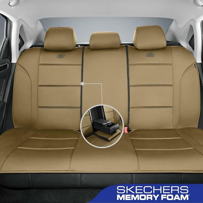 Skechers Memory Foam Car Seat Covers, Lycra Fabric Seat Covers, Seat Cover Full Set Airbag Compatible, Automotive Comfort Protection for Most Cars,Trucks, SUVs, All Brown