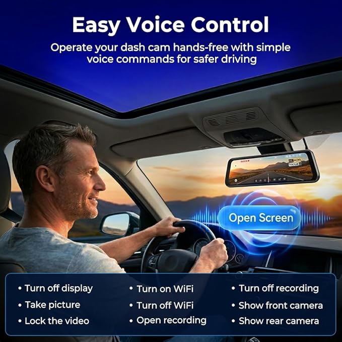 LD4K Max Mirror Dash Cam with 4K Front and 2.5K Rear Camera, STARVIS 2 Sensor, with ADAS BSD LCA Smart Mode, GPS, G-Sensor, Loop Recording, Parking Monitor, Voice Control, 5.8GHz WiFi,128GB Card