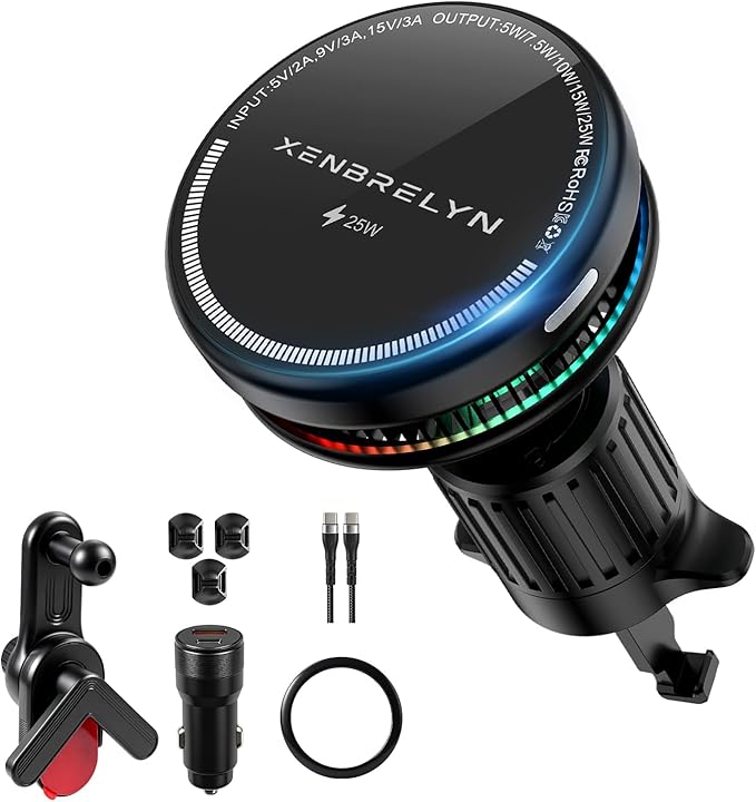 for Magsafe Car Mount Charger 25W, Rapid Cooling Fast Wireless Charging Phone Holder, Dual Mount for Tesla Screen & Air Vent, 45W Adapter Included, for iPhone 17-13 & Samsung S26/S25